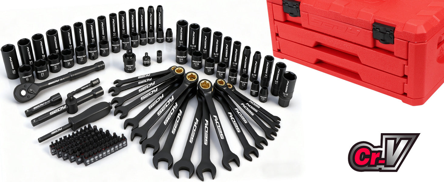 132-Piece Mechanics Tool Set, Ratchet Spanner & Socket Wrench Set, SAE/Metric 1/4" & 3/8" Socket Set, Extensions & Adapters, Quick-Release Ratchet, Professional Auto Tool Kit with Storage Case