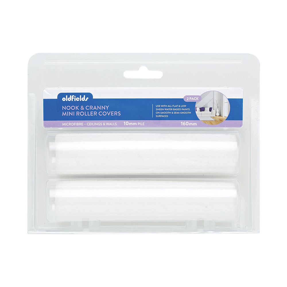 Oldfields Nook & Cranny Mini Roller Covers – Microfibre, 10mm Pile, 160mm (2 Pack) - South East Clearance Centre