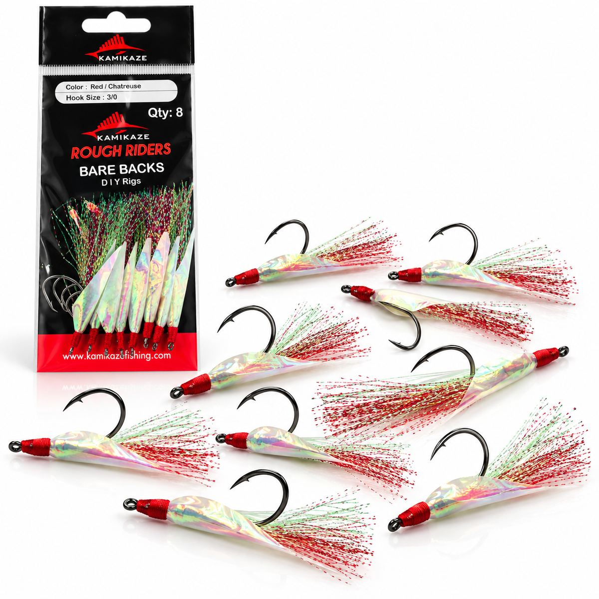 Rough Rider Flasher Circle Hooks 3/0 Red/Chartreuse - 8 Hooks