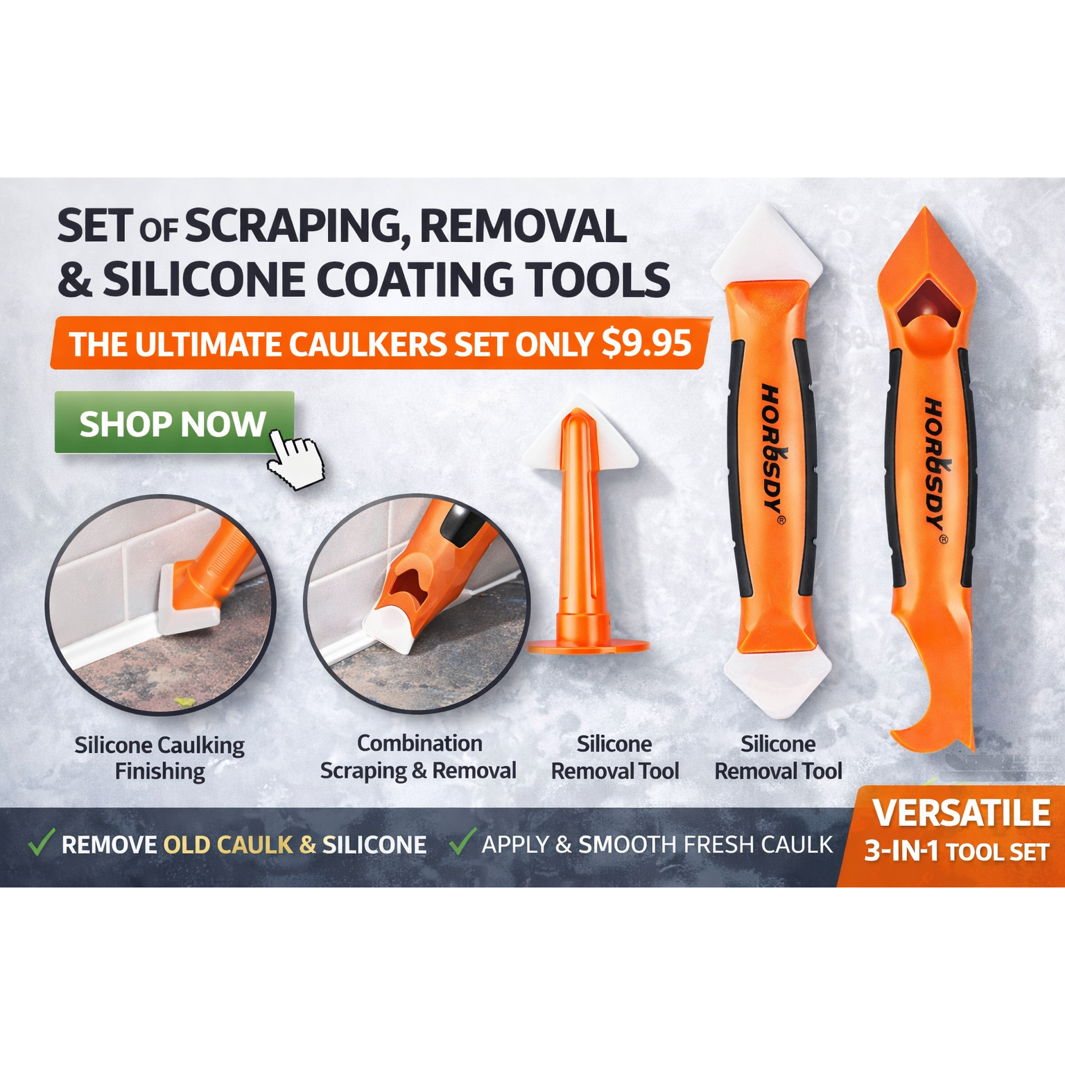 Set of Scraping, Removal & Silicone Coating Tools - Hand Tool Set 3 piece set - South East Clearance Centre
