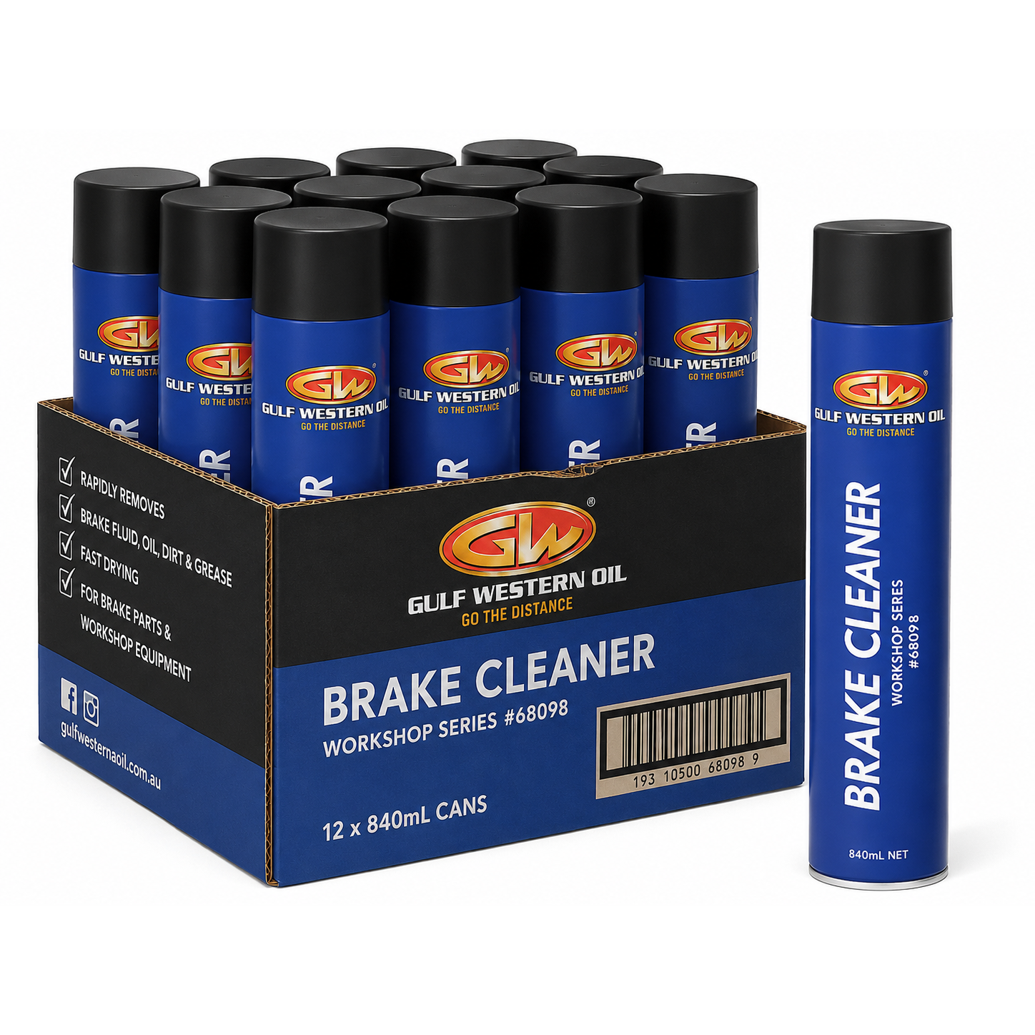 Gulf Western Brake Cleaner Aerosol 840mL Workshop Series - Carton of 12