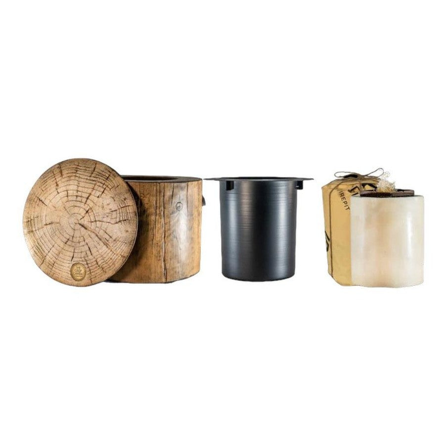 Eco Fuego Low Smoke Wax Candle Fire Pit in Wood Log Finish