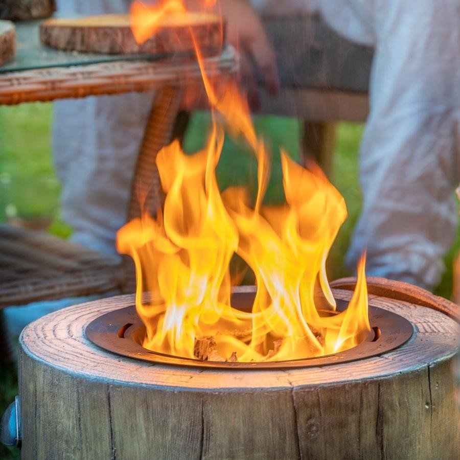 Eco Fuego Low Smoke Wax Candle Fire Pit in Wood Log Finish