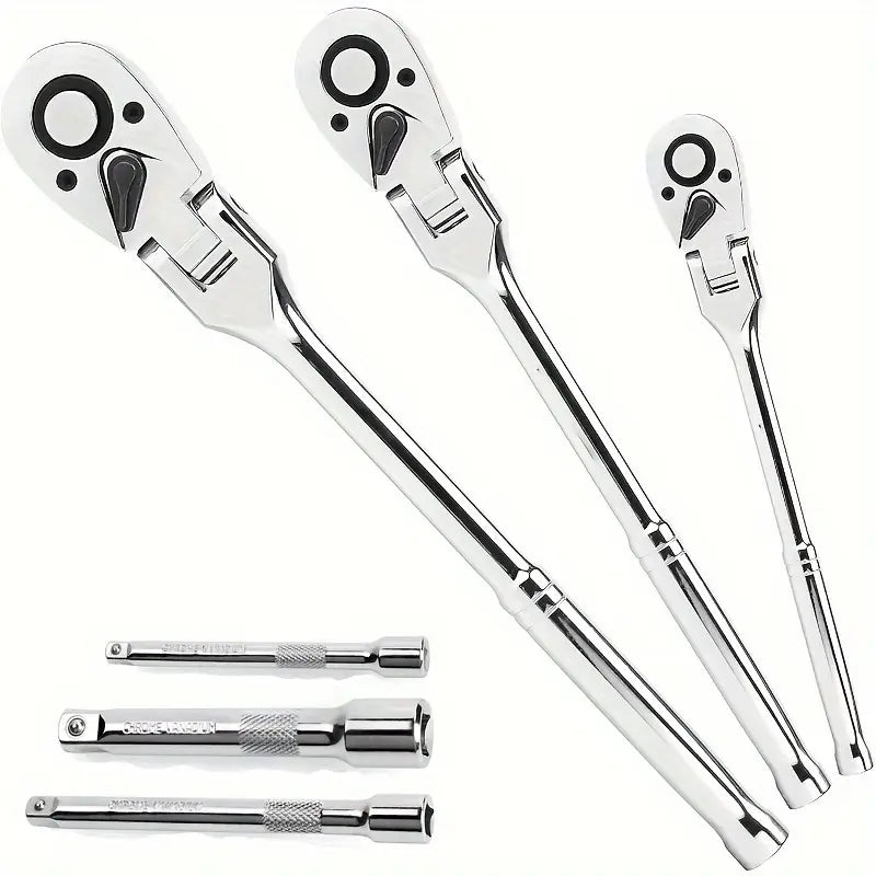 6 Piece Flex Ratchet Set 72-Tooth Swivel Wrench, 1/4", 3/8", 1/2" Drive - South East Clearance Centre