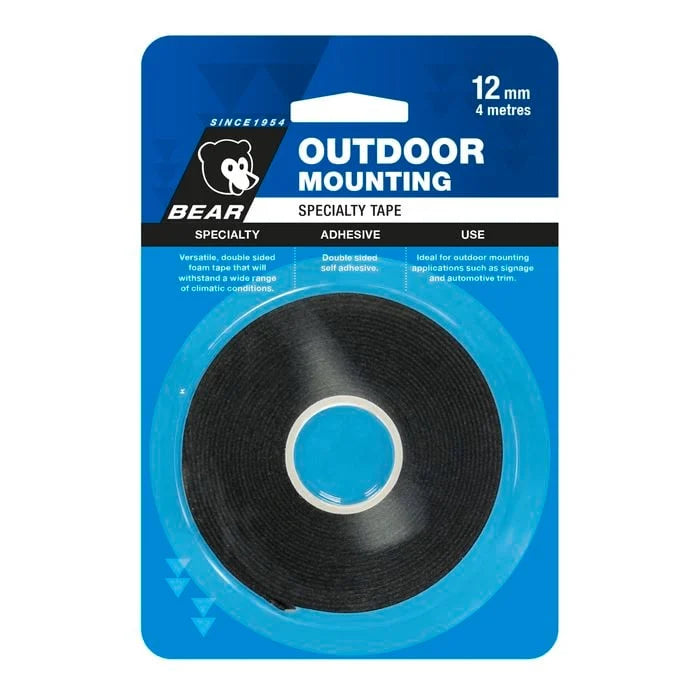 Bear 12mm x 4m Black Outdoor Mounting Tape - South East Clearance Centre