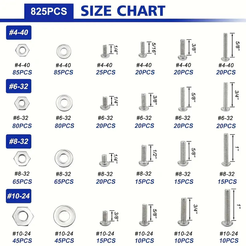 1575pc Stainless Steel Cross Flat Head Screw & Nut Assortment Set with Double-Sided Storage Box