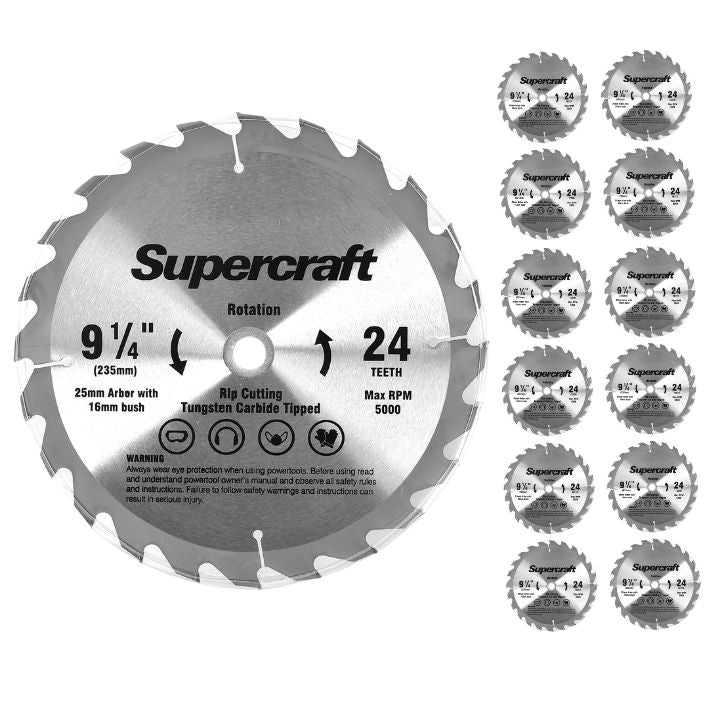 (12 Pack) Supercraft PT23524 Circular Saw Blade TCT 235mm/9-1/4in x 24 Teeth - South East Clearance Centre