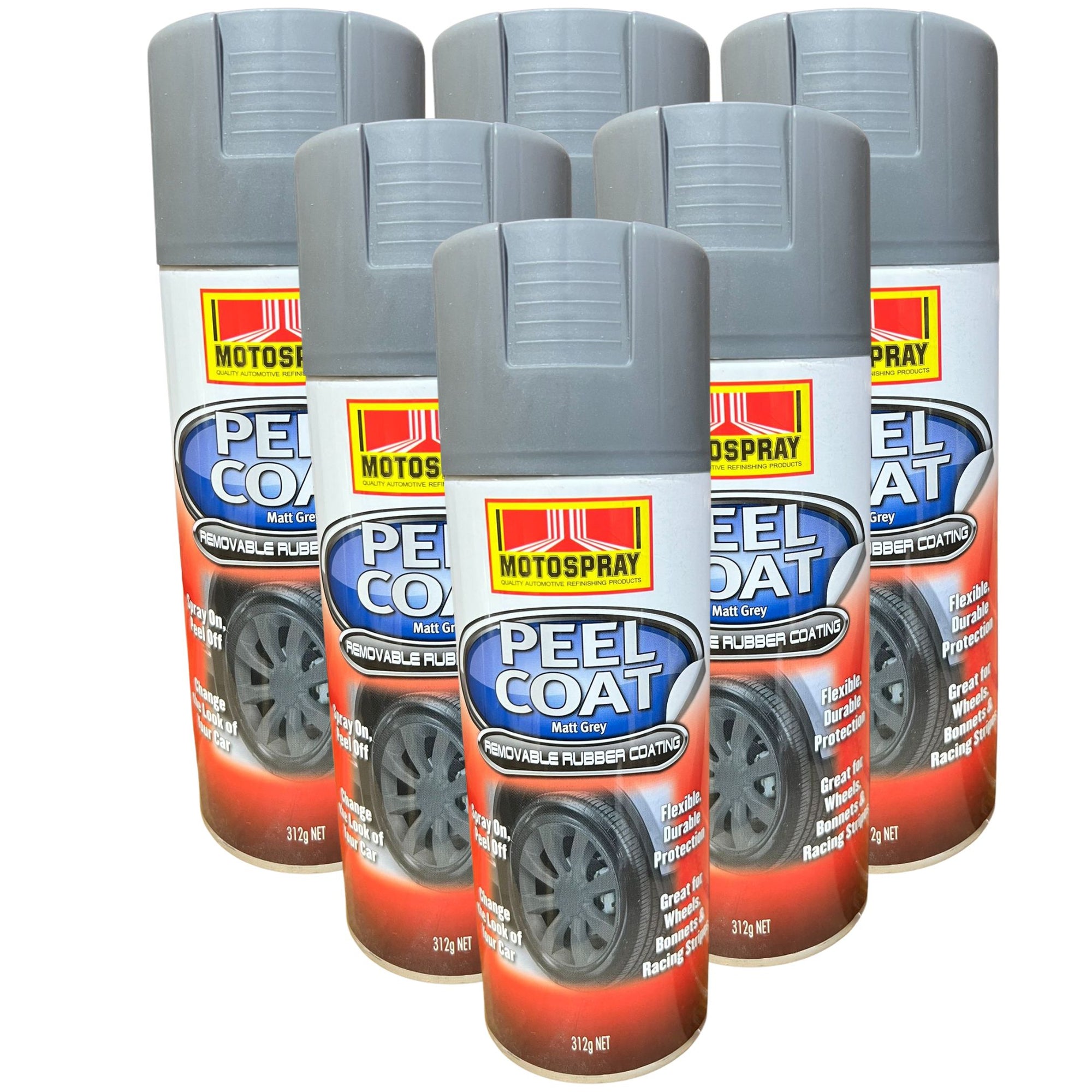 Motospray Peel Coat Rubberized Removable Coating - Matt Grey - 6 Pack - South East Clearance Centre