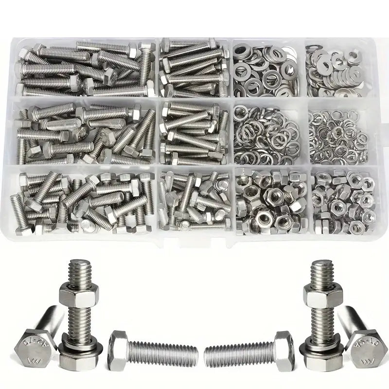 480 Piece Stainless Steel Fastener Kit, M4 & M5 Hex Head Screws, Bolts Assortment Kit - South East Clearance Centre