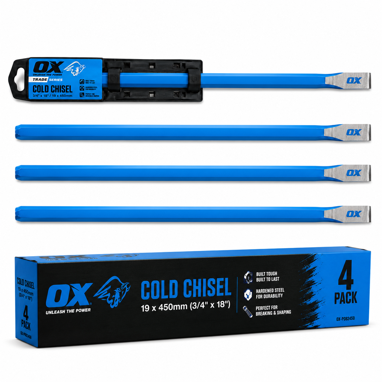 (4 Pack) OX Trade Series Cold Chisel 19mm x 450mm (3/4" x 18")