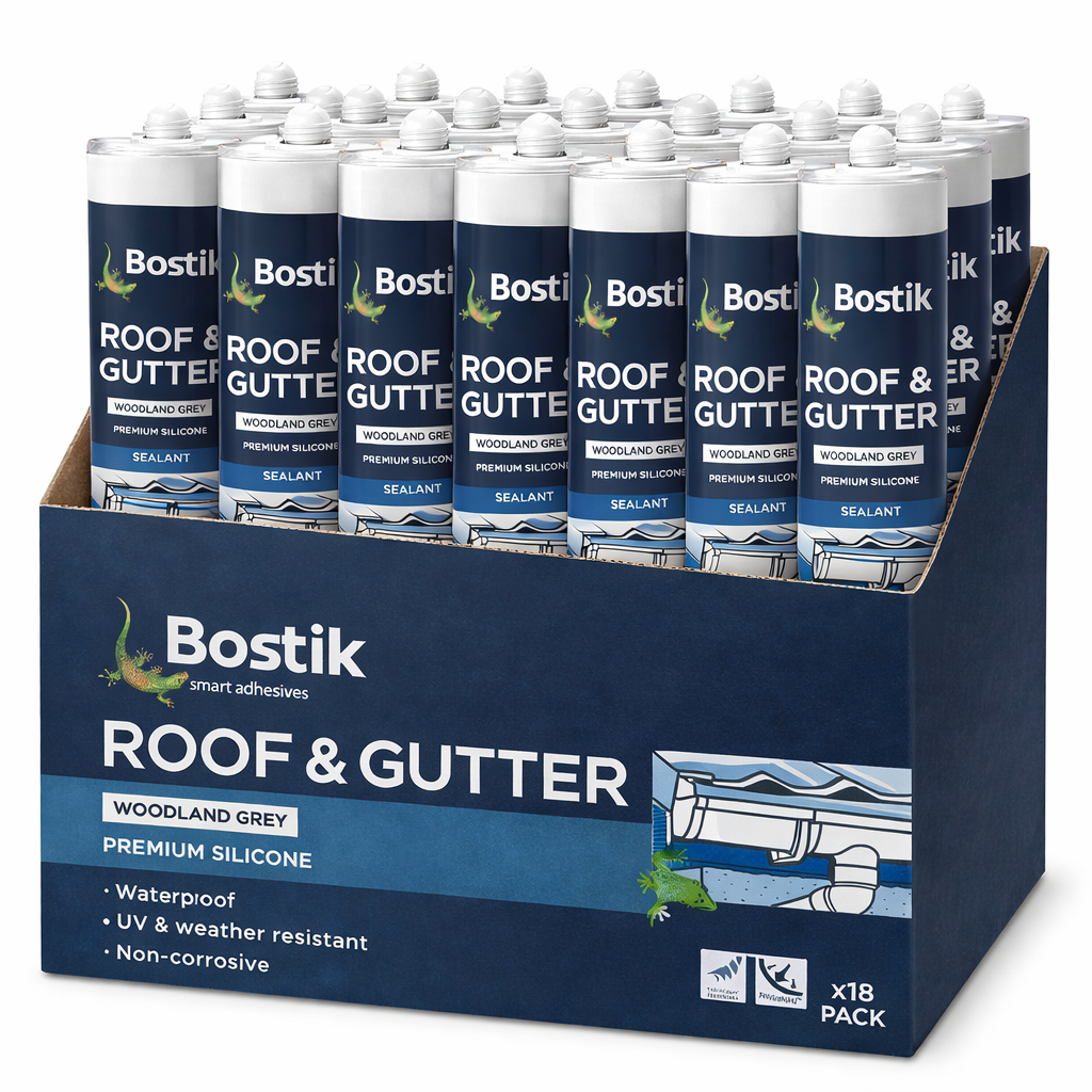 Bostik Roof and Gutter Silicone Sealant (Woodland Grey) - 18 Cartridges - South East Clearance Centre