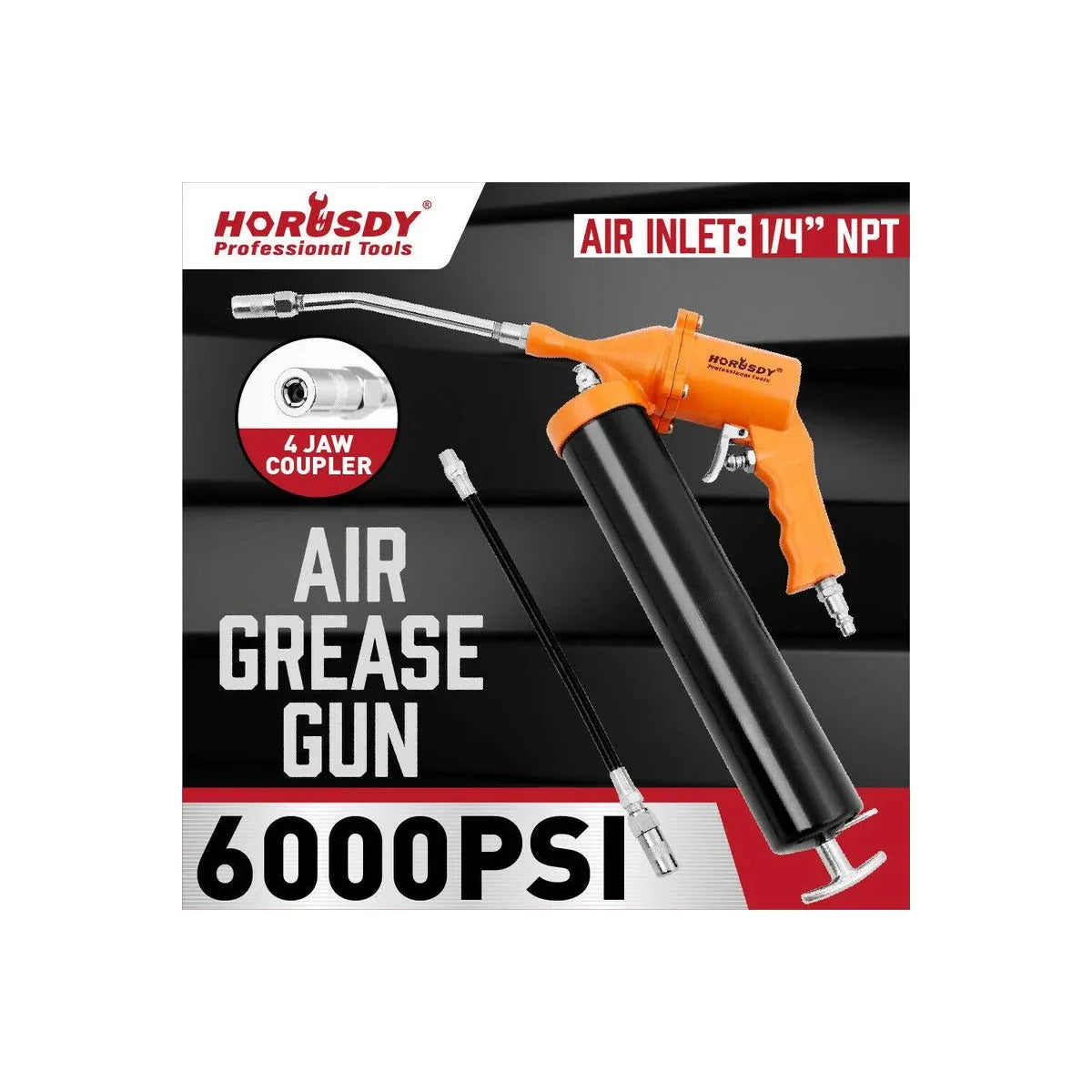 1/4" NPT Air Grease Gun Pneumatic 2400-6000PS Flexible Hose Extension Included - South East Clearance Centre