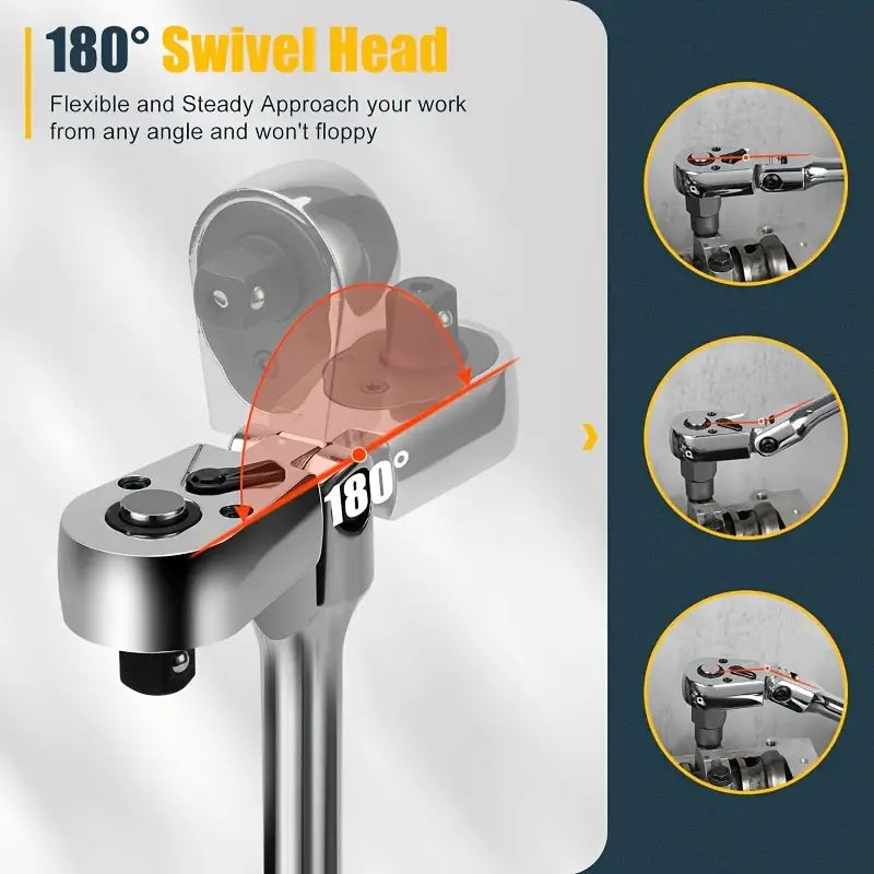 6 Piece Flex Ratchet Set 72-Tooth Swivel Wrench, 1/4", 3/8", 1/2" Drive - South East Clearance Centre