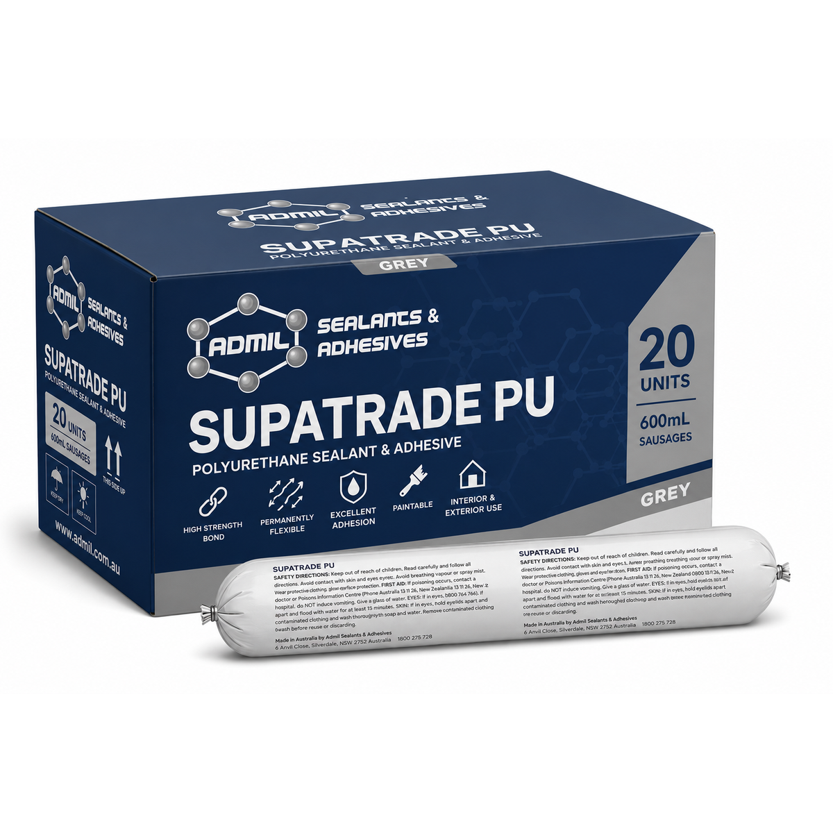 Admil SUPATRADE 104023 PU Polyurethane Sealant & Adhesive 600ml Sausage – Pallet of 400 Sausages