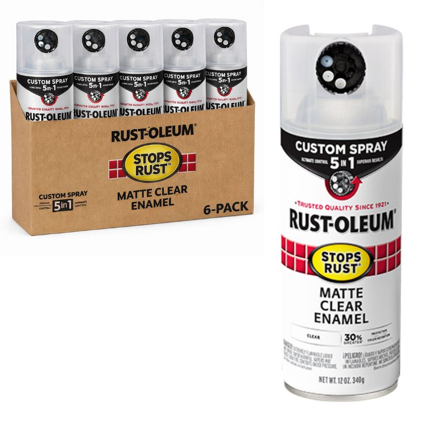 (6 Cans) Rust-Oleum 388169 Stops Rust Protective Enamel Custom Spray 5-in-1 (Matte Clear)