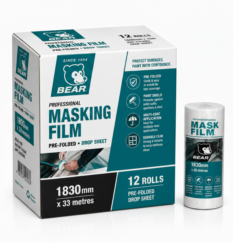 Norton BEAR Professional Masking Film Pre-Folded Drop Sheet – 1830mm x 33m (12 Rolls)