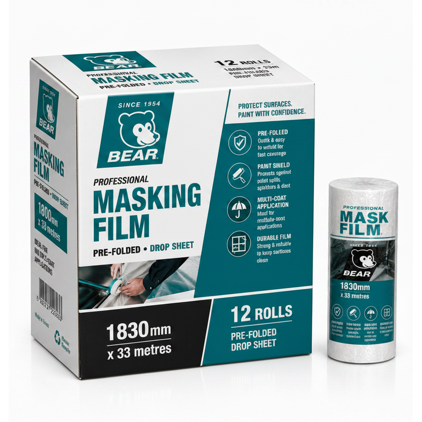 Norton BEAR Professional Masking Film Pre-Folded Drop Sheet – 1830mm x 30m (12 Rolls)