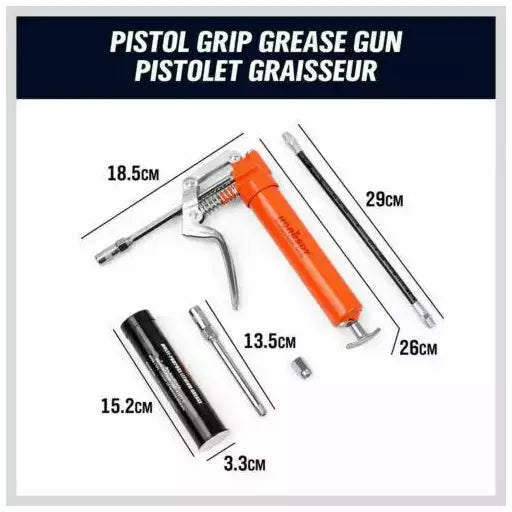 2900PSI Grease Gun Manual Pistol Grip + 3OZ Cartridge Flexible Hose & Coupler - South East Clearance Centre