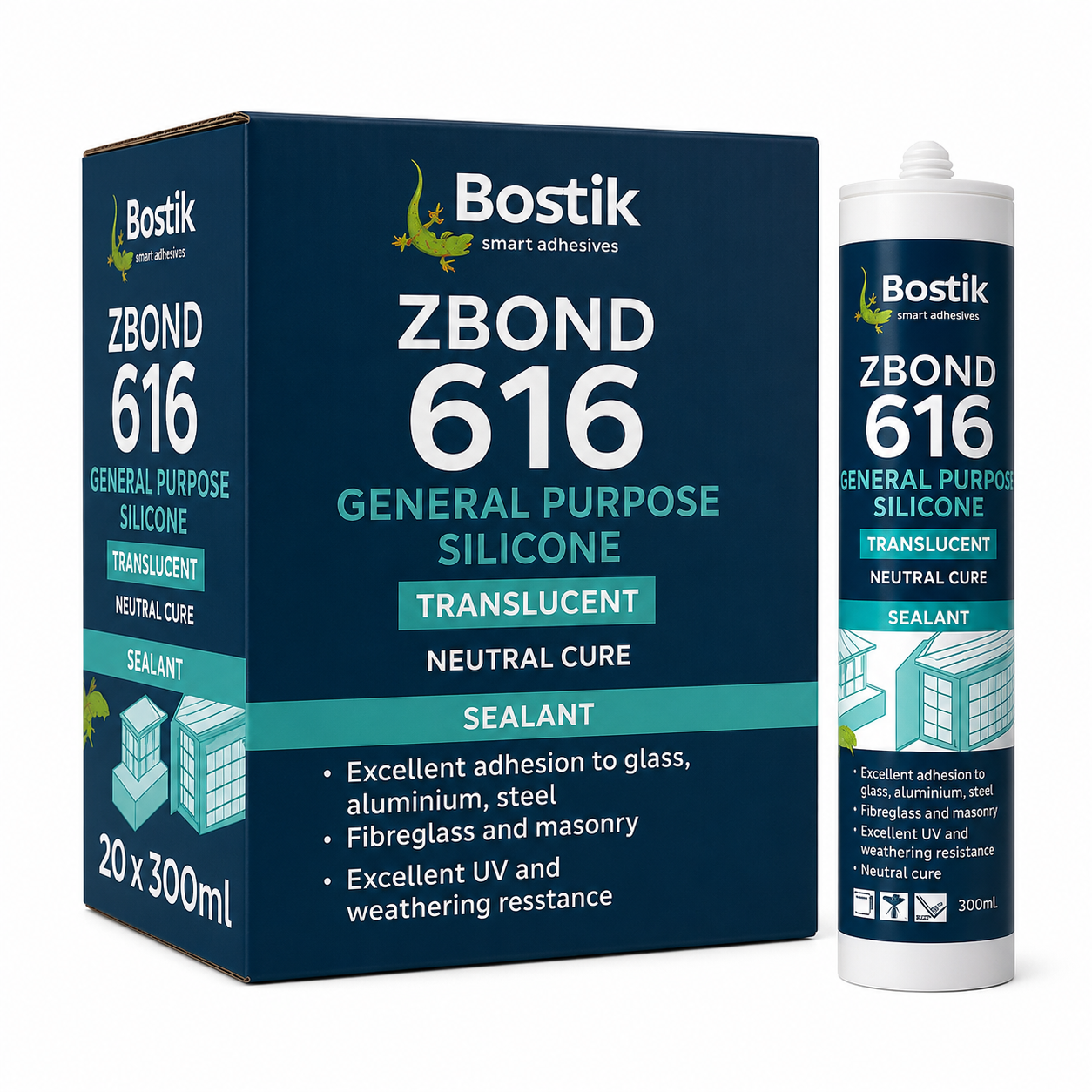 BOSTIK General Purpose Silicone, Neutral Cure , Translucent (Box of 20) - Best Before Date April 2026