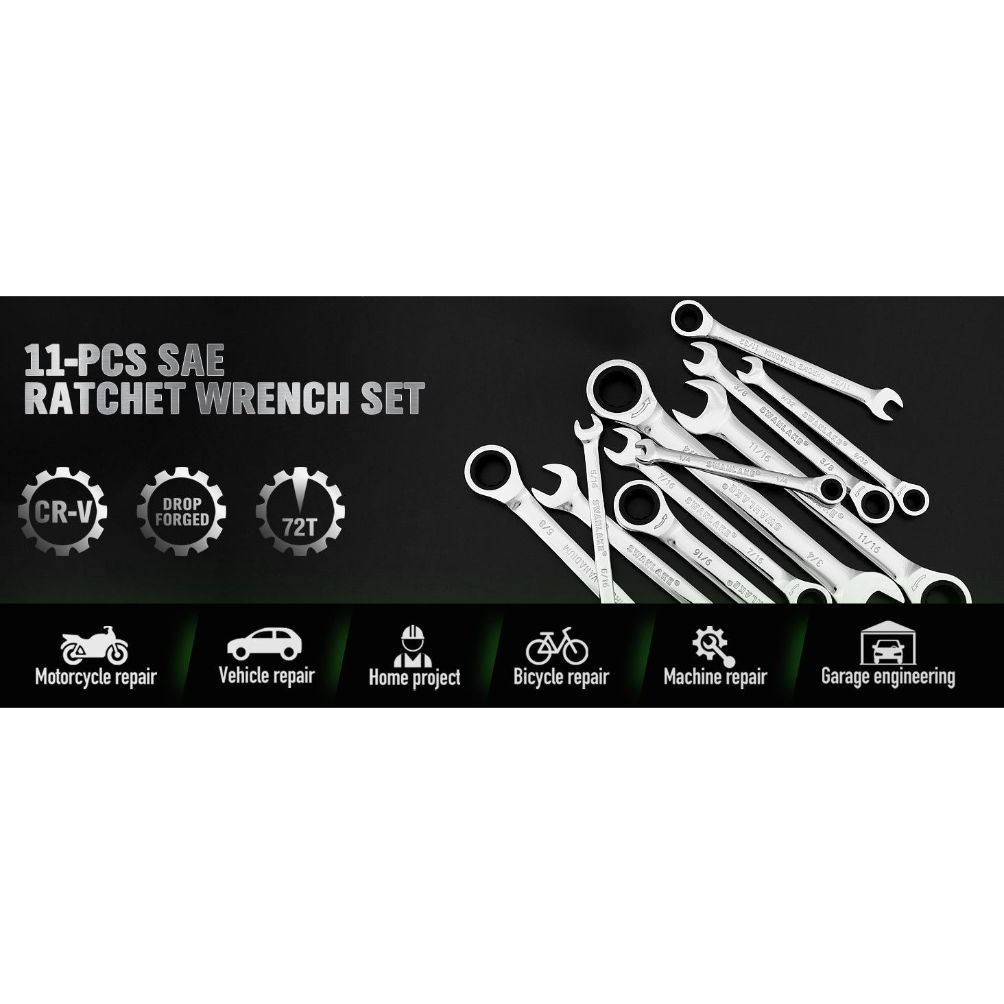 11 Piece Imperial Combination Ratchet Wrench Set - South East Clearance Centre