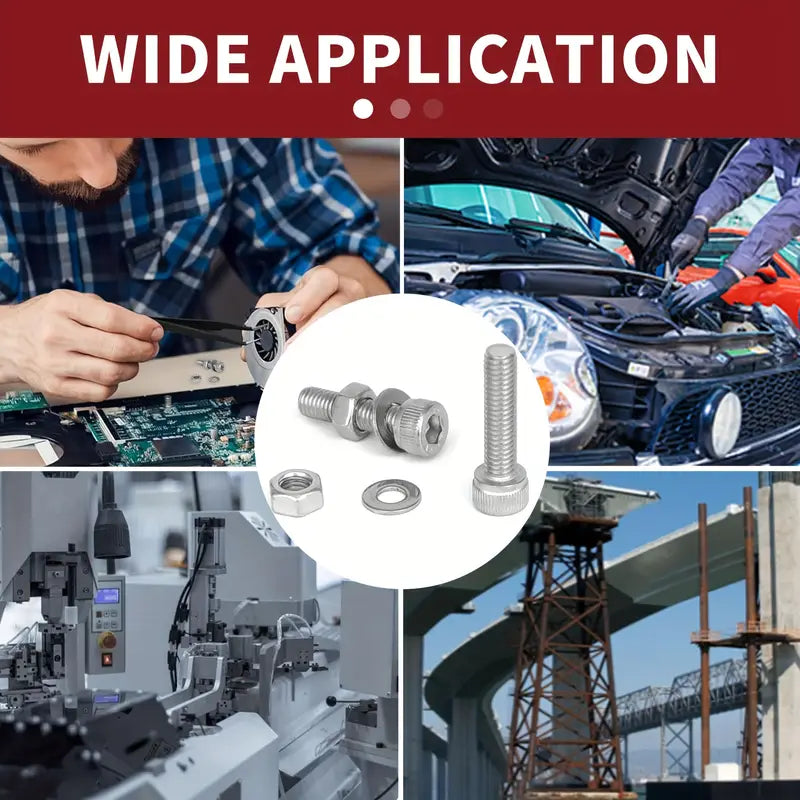 918-Piece Stainless Steel Nuts & Bolts Assortment Kit – M2, M3, M4, M5 Hex Head 304 Grade with Nuts & Washers - South East Clearance Centre