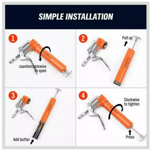 2900PSI Grease Gun Manual Pistol Grip + 3OZ Cartridge Flexible Hose & Coupler - South East Clearance Centre