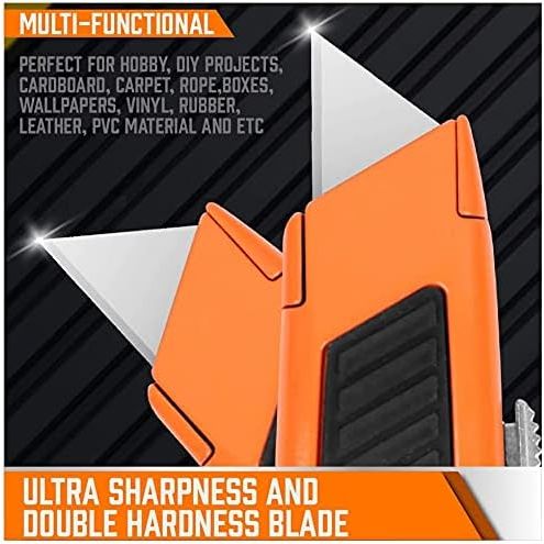 4-Pack Utility Knife Box Cutter, SK5 Heavy Duty Aluminum Shell Retractable Box Cutter for Cardboard, Boxes and Cartons, Extra 10 Blades.