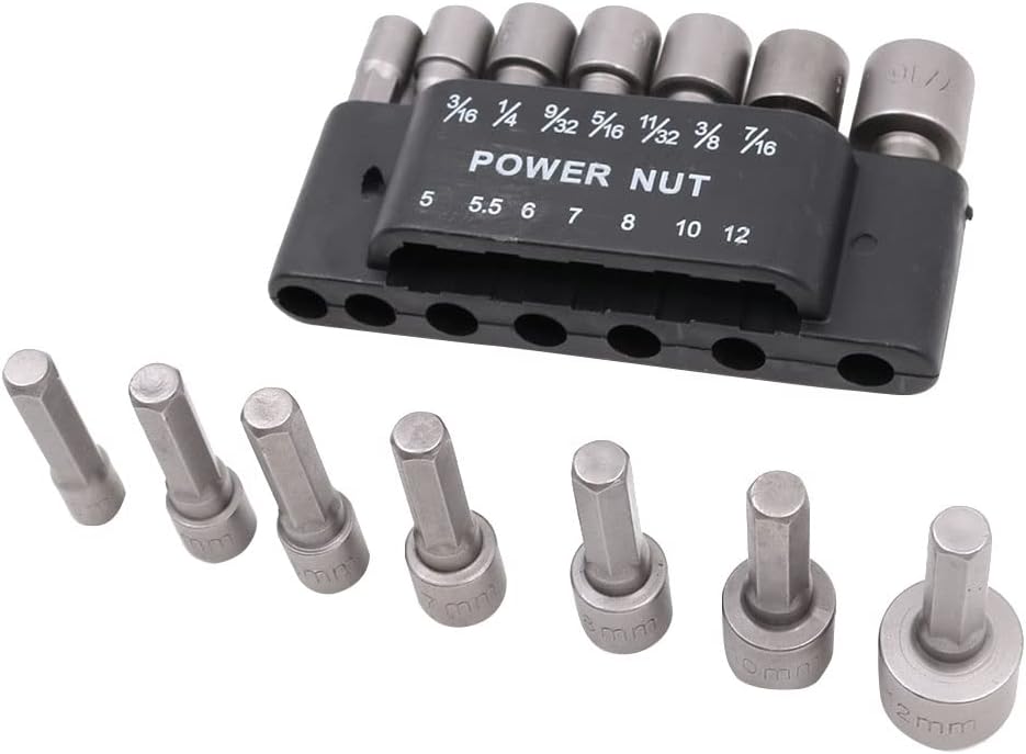14 Piece Hex Nut Driver Bit Set 1/4" Quick Change Shank SAE & Metric