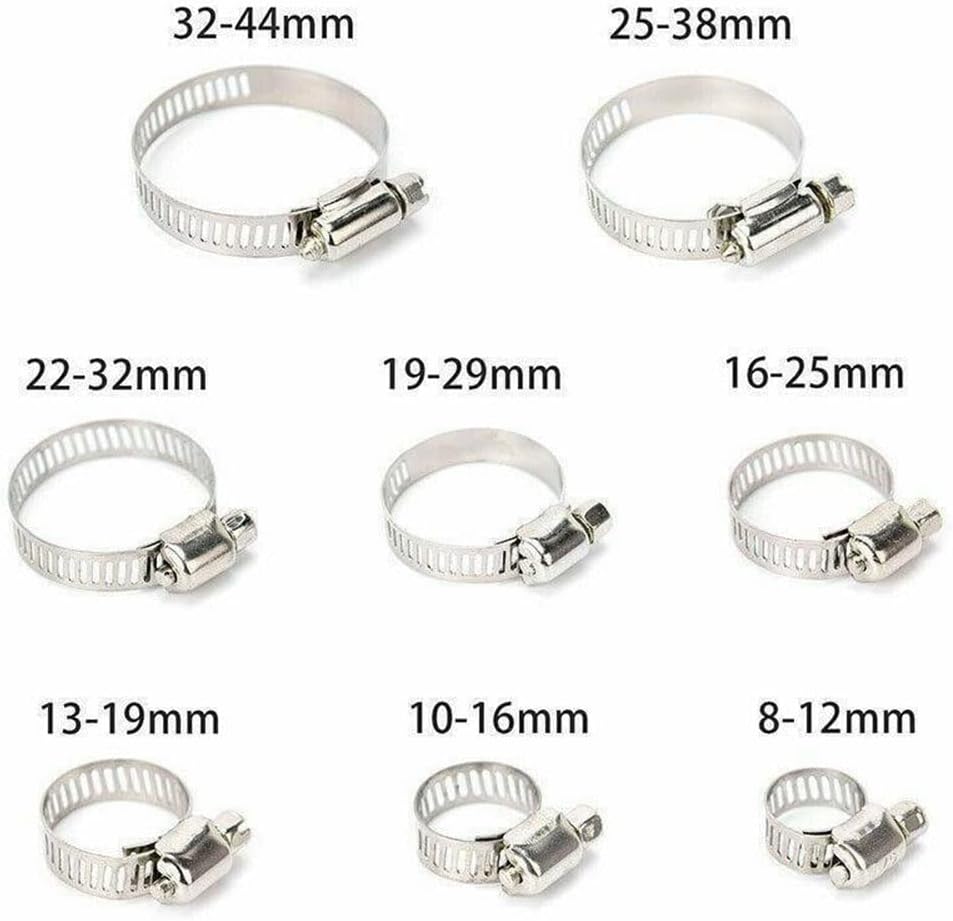 91 Piece Stainless Steel Hose Clamp Set Assortment Kit 8–44mm with Z Wrench – Adjustable Worm Drive Clamps for Automotive, Plumbing & Workshop Use