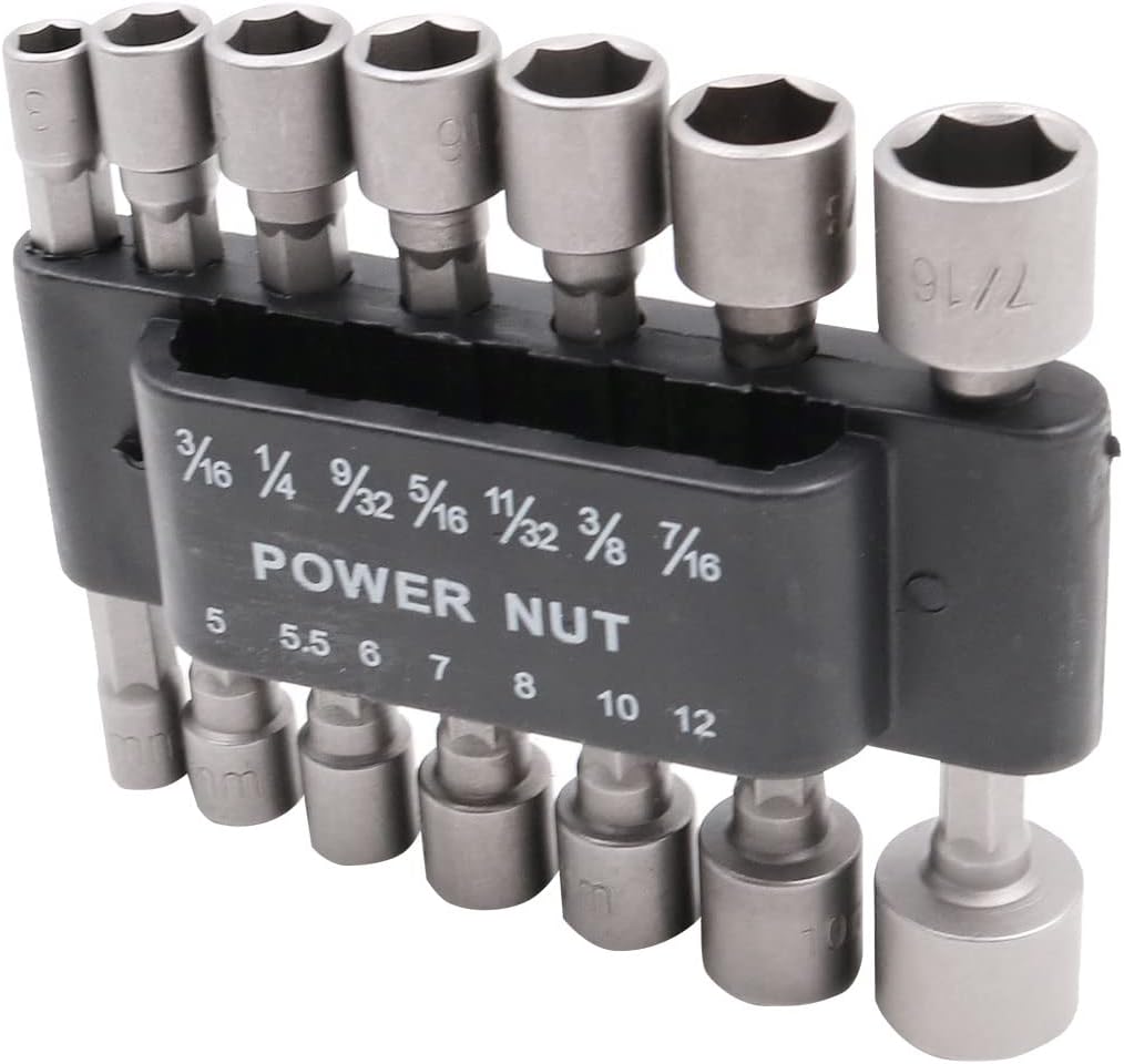 14 Piece Hex Nut Driver Bit Set 1/4" Quick Change Shank SAE & Metric