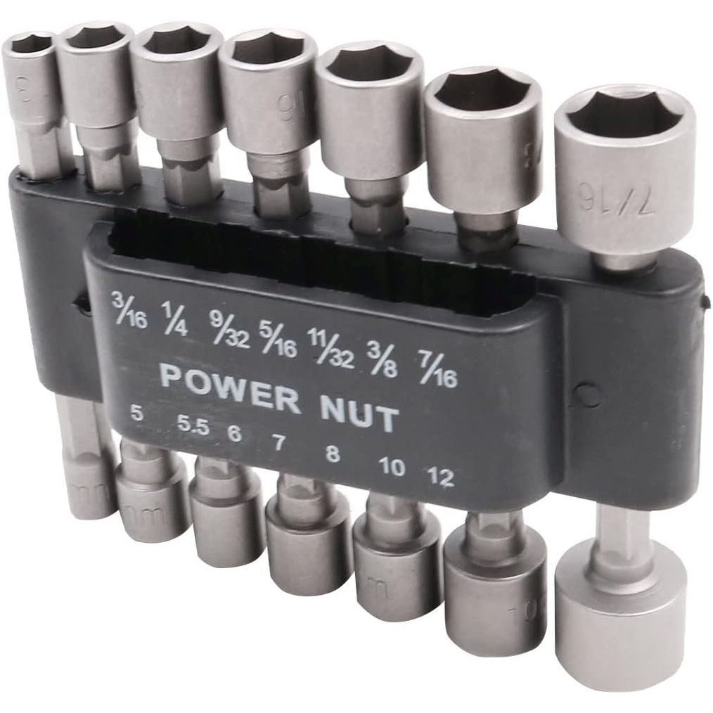 14 Piece Hex Nut Driver Bit Set 1/4" Quick Change Shank SAE & Metric