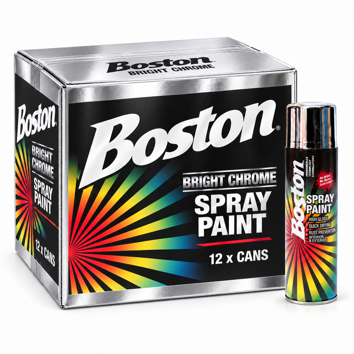 Boston BT50 Spray Paint Enamel 250g cans - BRIGHT CHROME (Box of 12)