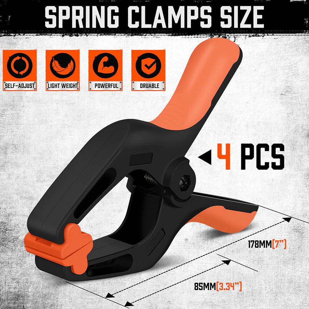 4 Piece, 7" Rubber Grip Nylon Spring Clamps - Durable DIY Woodworking Tools - South East Clearance Centre