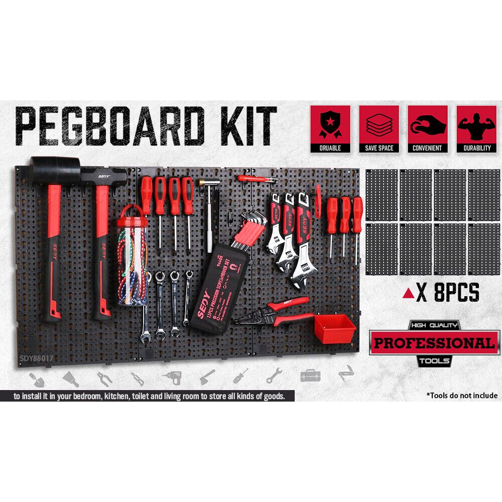 8-Piece Heavy Duty Pegboard Organizer Kit - Versatile Wall Storage Solution - South East Clearance Centre