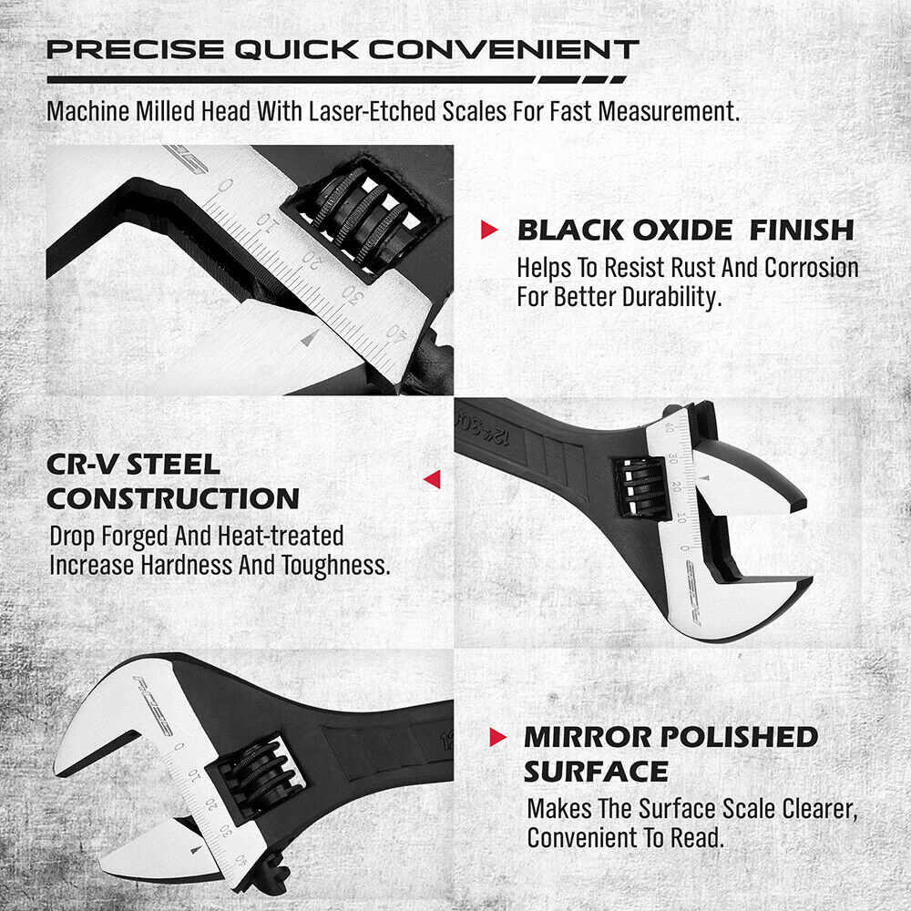 4-Piece Adjustable Wrench Set - Imperial & Metric, 6", 8", 10", 12" - South East Clearance Centre