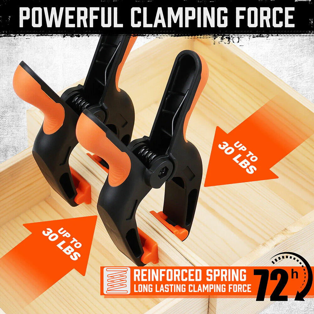 4 Piece, 7" Rubber Grip Nylon Spring Clamps - Durable DIY Woodworking Tools - South East Clearance Centre
