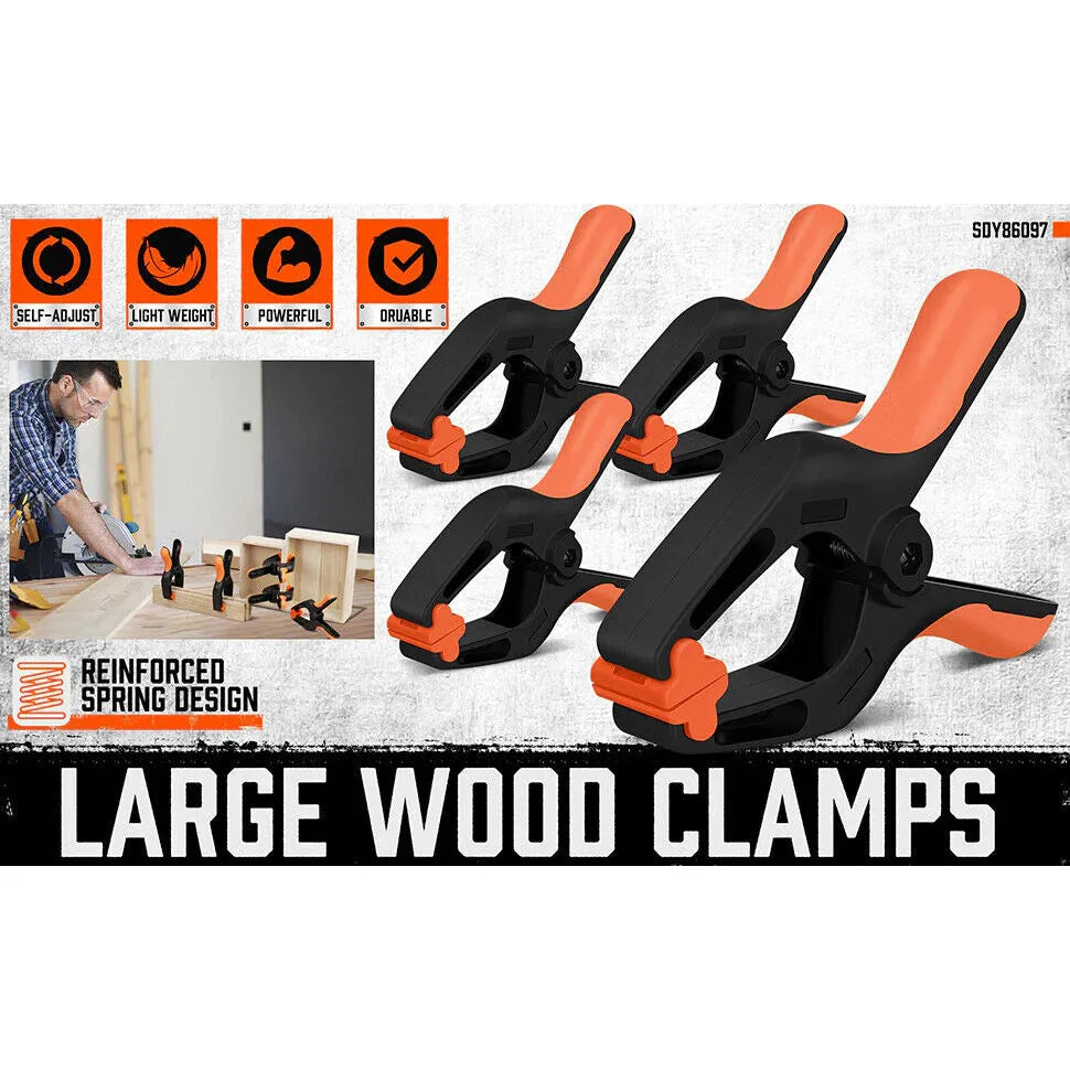 4 Piece, 7" Rubber Grip Nylon Spring Clamps - Durable DIY Woodworking Tools - South East Clearance Centre