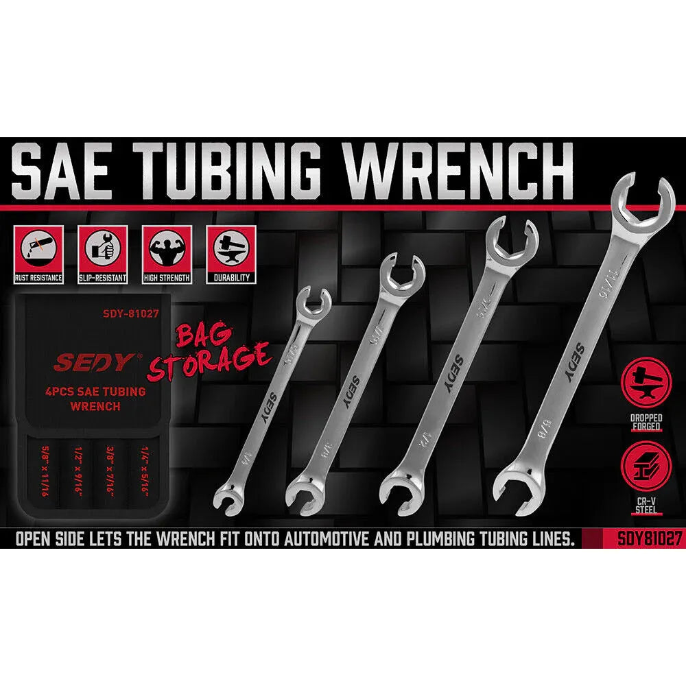 4 Piece Imperial Flare Nut Tubing Wrench Set, SAE Imperial, Offset Head - South East Clearance Centre