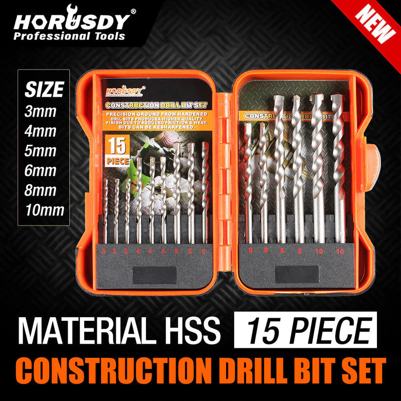 15 Piece Construction Concrete Masonry Drill Bit Set - South East Clearance Centre