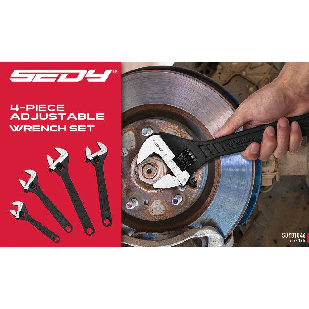 4-Piece Adjustable Wrench Set - Imperial & Metric, 6", 8", 10", 12" - South East Clearance Centre
