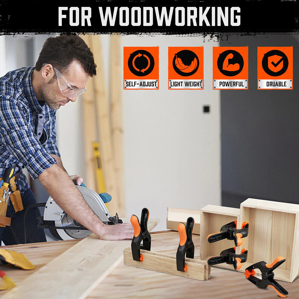 4 Piece, 7" Rubber Grip Nylon Spring Clamps - Durable DIY Woodworking Tools - South East Clearance Centre