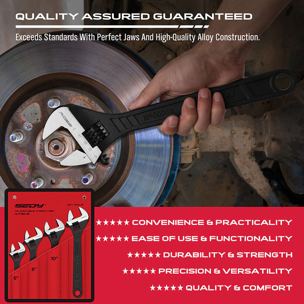 4-Piece Adjustable Wrench Set - Imperial & Metric, 6", 8", 10", 12" - South East Clearance Centre