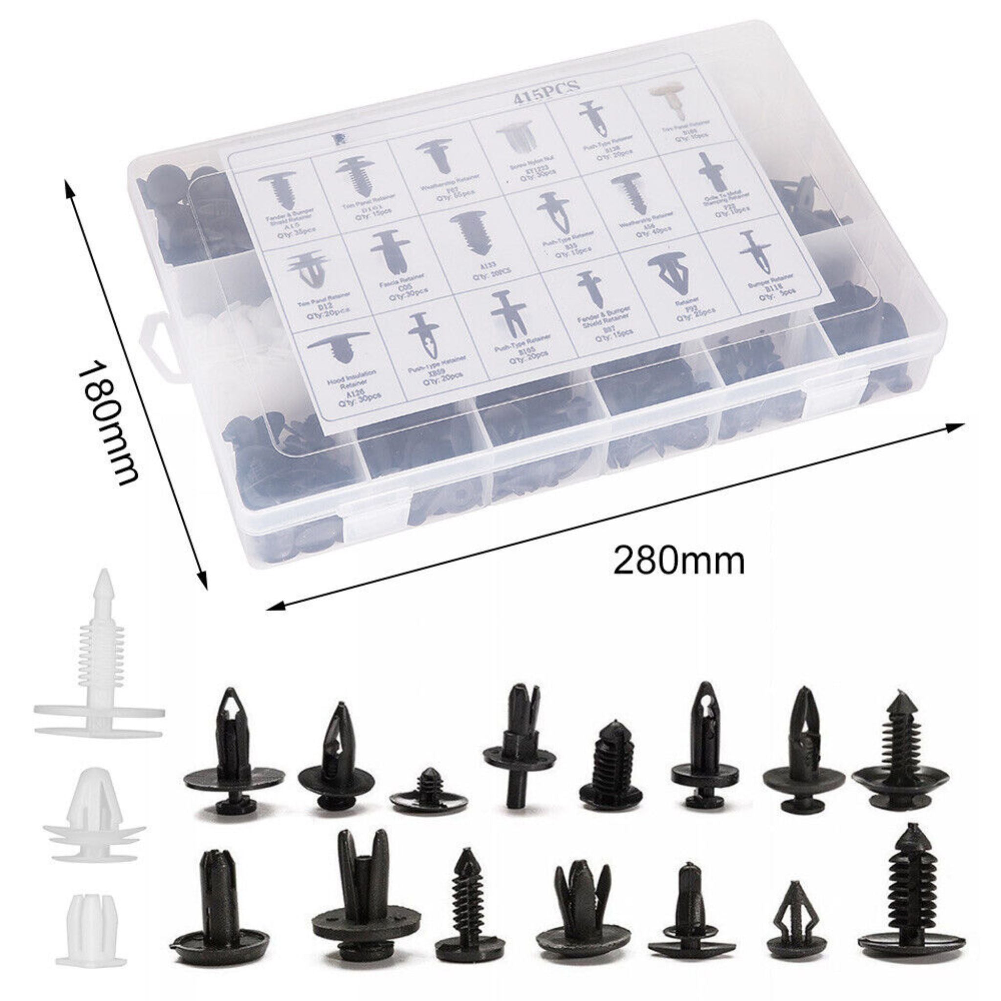 415 Piece Auto Car Trim Plastic Clips Bumper Rivets Screws Panel Push Fastener Kit - South East Clearance Centre