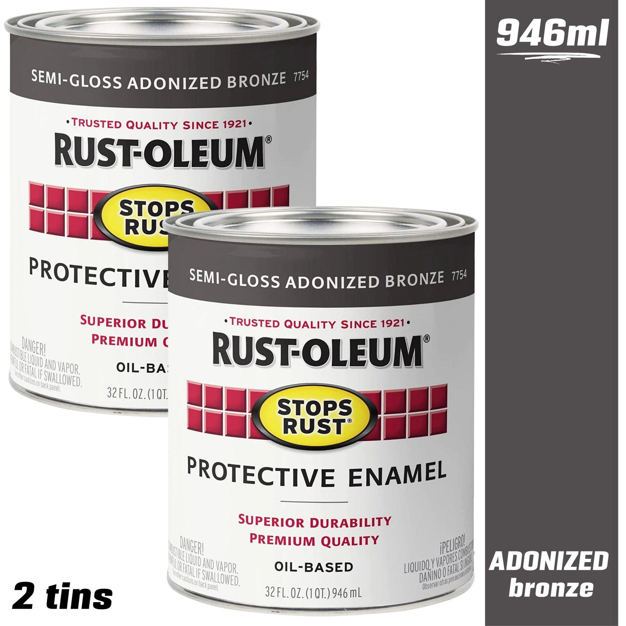 (2 TINS) Rustoleum Stops Rust SEMI-Gloss Anodized Bronze - Quart 946mL | 7754502 - South East Clearance Centre