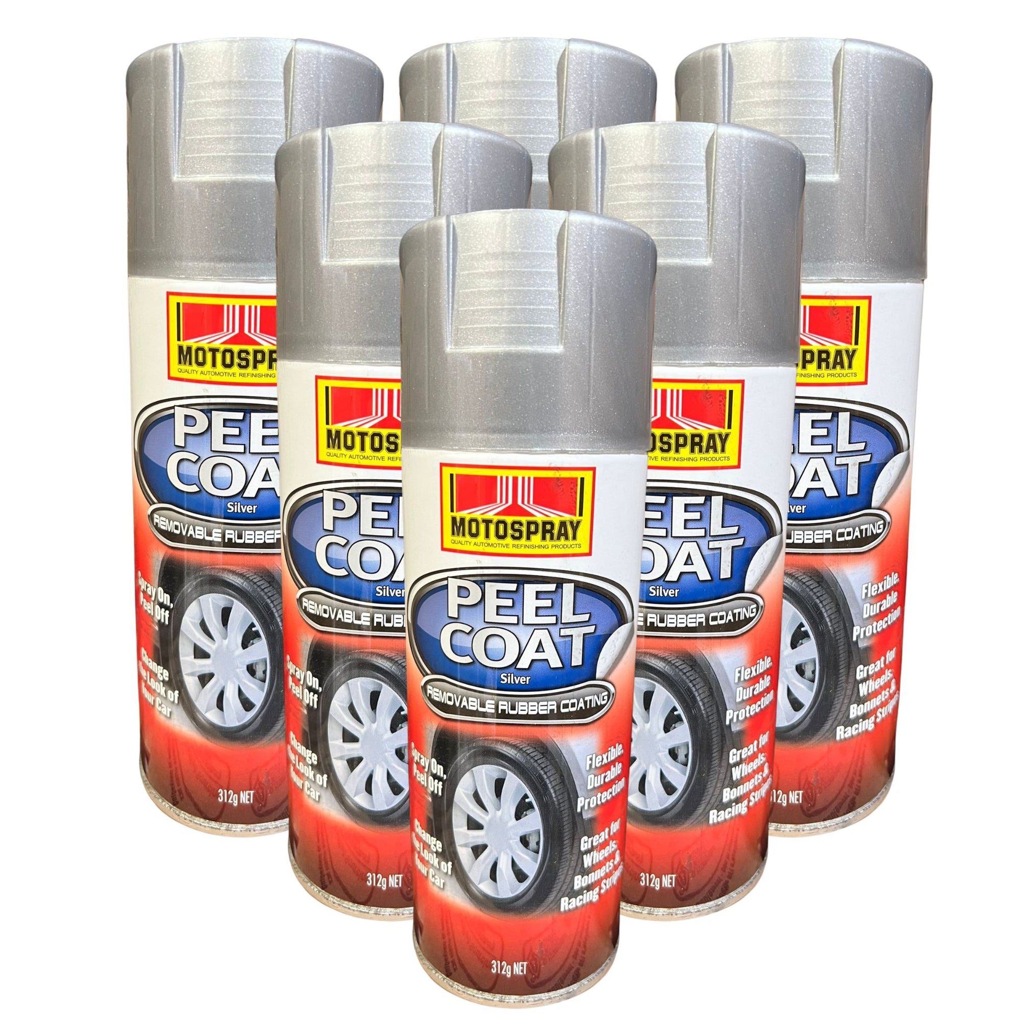 Motospray Peel Coat Rubberized Removable Coating - Silver  - 6 Pack - South East Clearance Centre