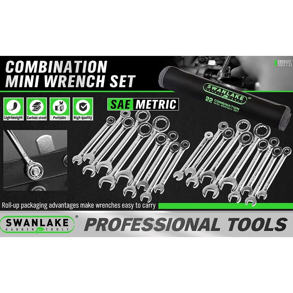 22 Piece Combination Mini Wrench Set (Metric & Imperial) 4-11mm & 5/32'' to 7/16'' - South East Clearance Centre