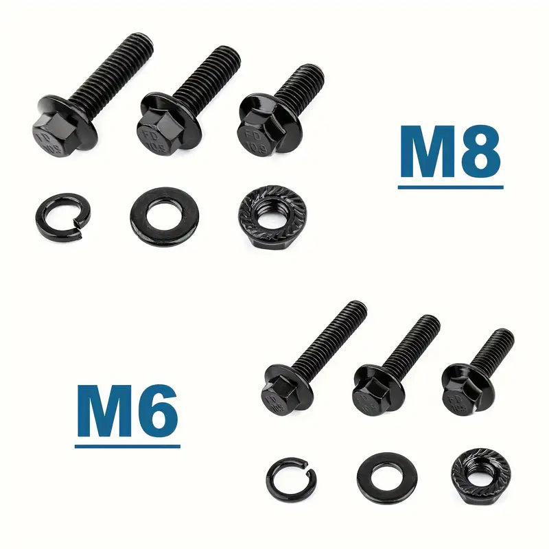 260 Piece High Strength Black Carbon Steel Flanged Hex Head Screw & Bolt Assortment Kit, M6-M8 - South East Clearance Centre