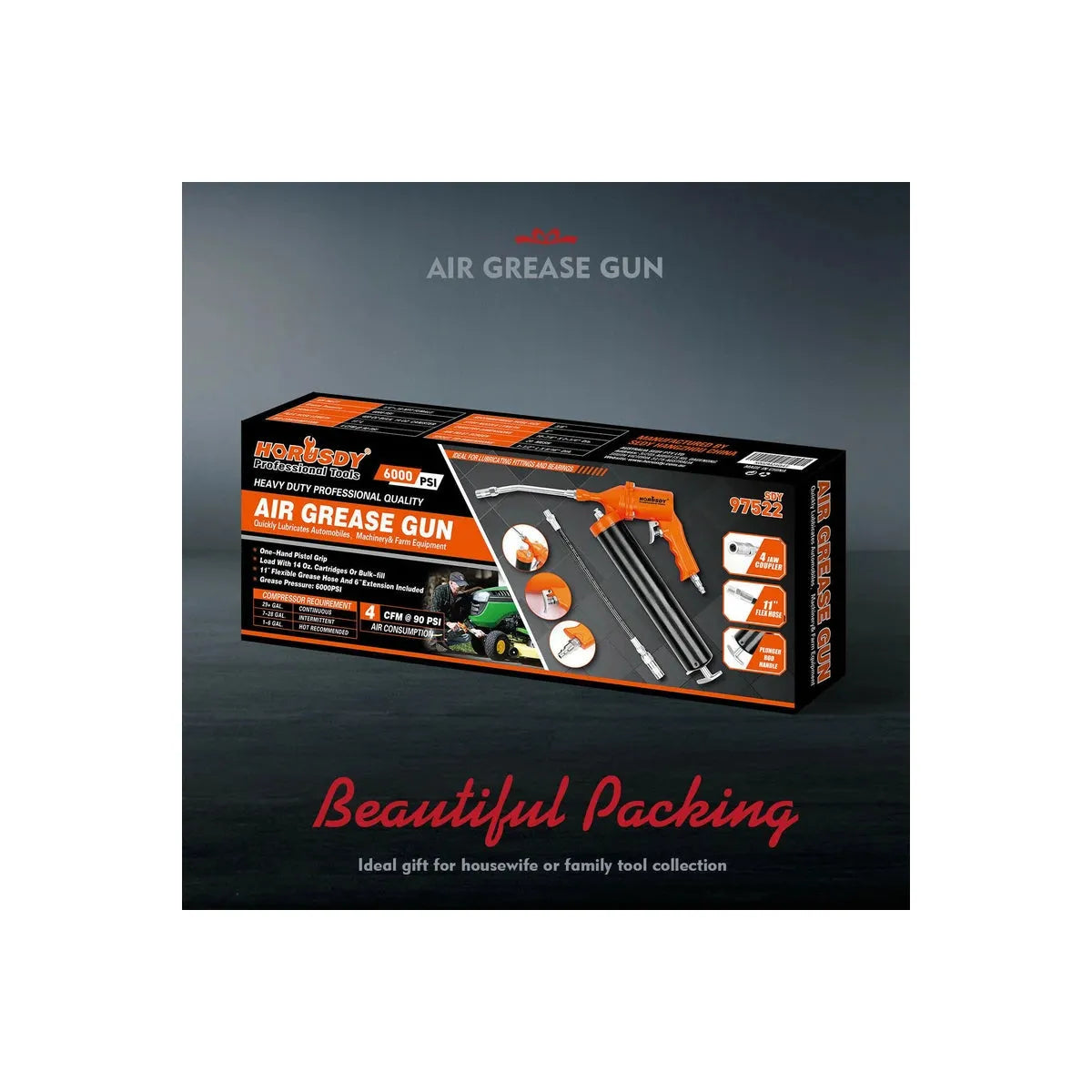 1/4" NPT Air Grease Gun Pneumatic 2400-6000PS Flexible Hose Extension Included - South East Clearance Centre