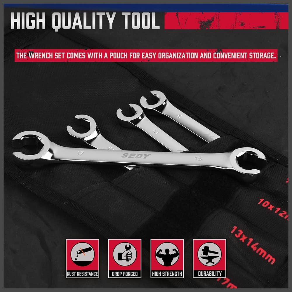 4 Piece Flare Nut Tubing Wrench Set, Metric, Offset End Spanners - South East Clearance Centre