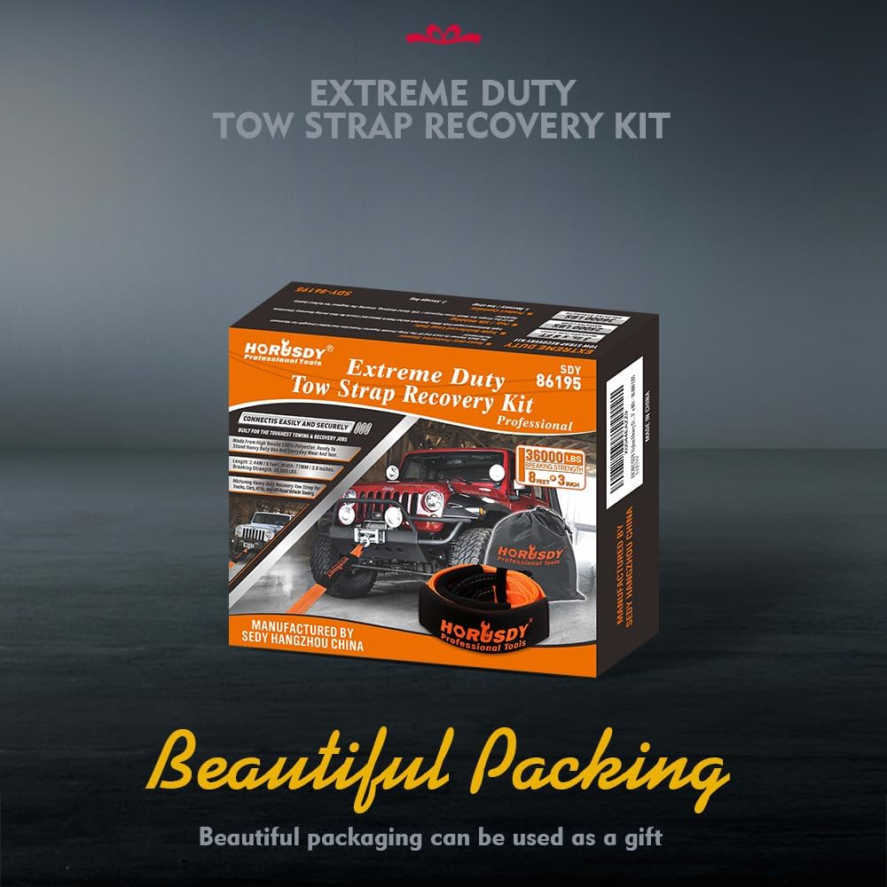 Nylon Heavy Duty Tow Strap Recovery Strap 3" x 8Ft - 36,000 LBS Break Strength, Recover Your Vehicle Stuck in Mud/Snow. - South East Clearance Centre